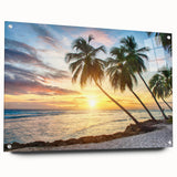 Acrylic print of a Caribbean Barbados scenery in vibrant blue and green tones, ideal for bedroom or dining room decor.