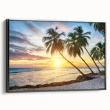 Black and white vintage poster art of a Caribbean landscape on framed canvas, ideal for bedroom decor.