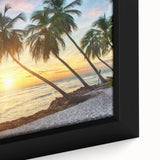 Extra large framed canvas depicting a textured Caribbean scenery in black with vibrant colorful accents.