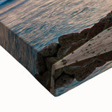 Black and white landscape art painting of a Caribbean beach on stretched canvas, suitable for bedroom wall art.