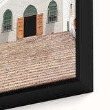 Close-up of black wall art featuring textured, colorful Caribbean scenery on a framed canvas, suitable for living room decor.