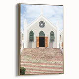 Framed canvas featuring a vintage-style Bermuda landscape in muted gold and black tones, ideal for bedroom wall art.