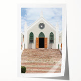 Rolled print of a Bermuda coastal scene with vibrant ocean blues and floral accents, ideal for art wall dining room decor.