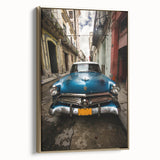 Framed canvas featuring a vintage-style landscape painting of the Caribbean, with muted earth tones.