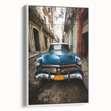 Vintage poster art of a Caribbean Cuban scenery on a framed canvas, featuring vibrant colors, ideal for living room decor.