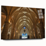 Large abstract wall art featuring a Caribbean scenery on acrylic glass, in blue and green tones.