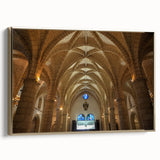 Framed canvas depicting a vintage-style Caribbean landscape in muted gold and black tones, ideal for bedroom decor.