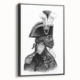 Black and white vintage poster art featuring a Haitian landscape on framed canvas, suitable for bedroom wall decor.