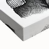 Large art depicting a black and white Haitian landscape on stretched canvas, suitable for bedroom wall decor.