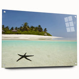 Acrylic print of a Caribbean Martinique scenery in vibrant blue and green hues, suitable for bedroom or dining room decor.