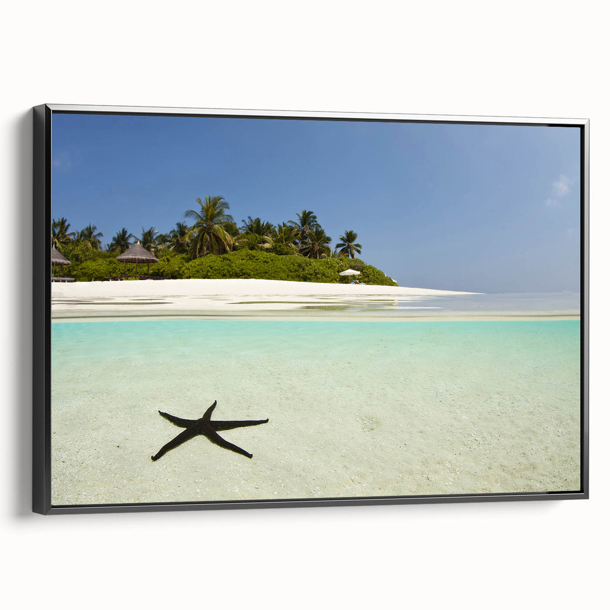 Black and white wall art of a vintage Martinique landscape on framed canvas, ideal for bedroom decor.