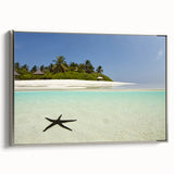 Framed canvas of a vintage-style landscape painting featuring the Martinique Caribbean scenery in vibrant colors.