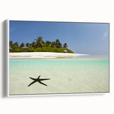 Vintage poster art of a Caribbean Martinique scenery on a framed canvas, featuring vibrant tropical colors.