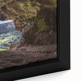 Black wall art featuring a textured, colorful Caribbean scenery on a framed canvas, ideal for living room decor.