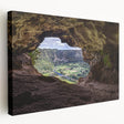 Large stretched canvas depicting a scenic Caribbean coastline in vibrant blues and greens, ideal for kitchen wall art.