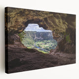 Large stretched canvas depicting a scenic Caribbean coastline in vibrant blues and greens, ideal for kitchen wall art.