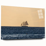 Acrylic print of a Caribbean landscape in vibrant blue and green tones, ideal for dining room decor.