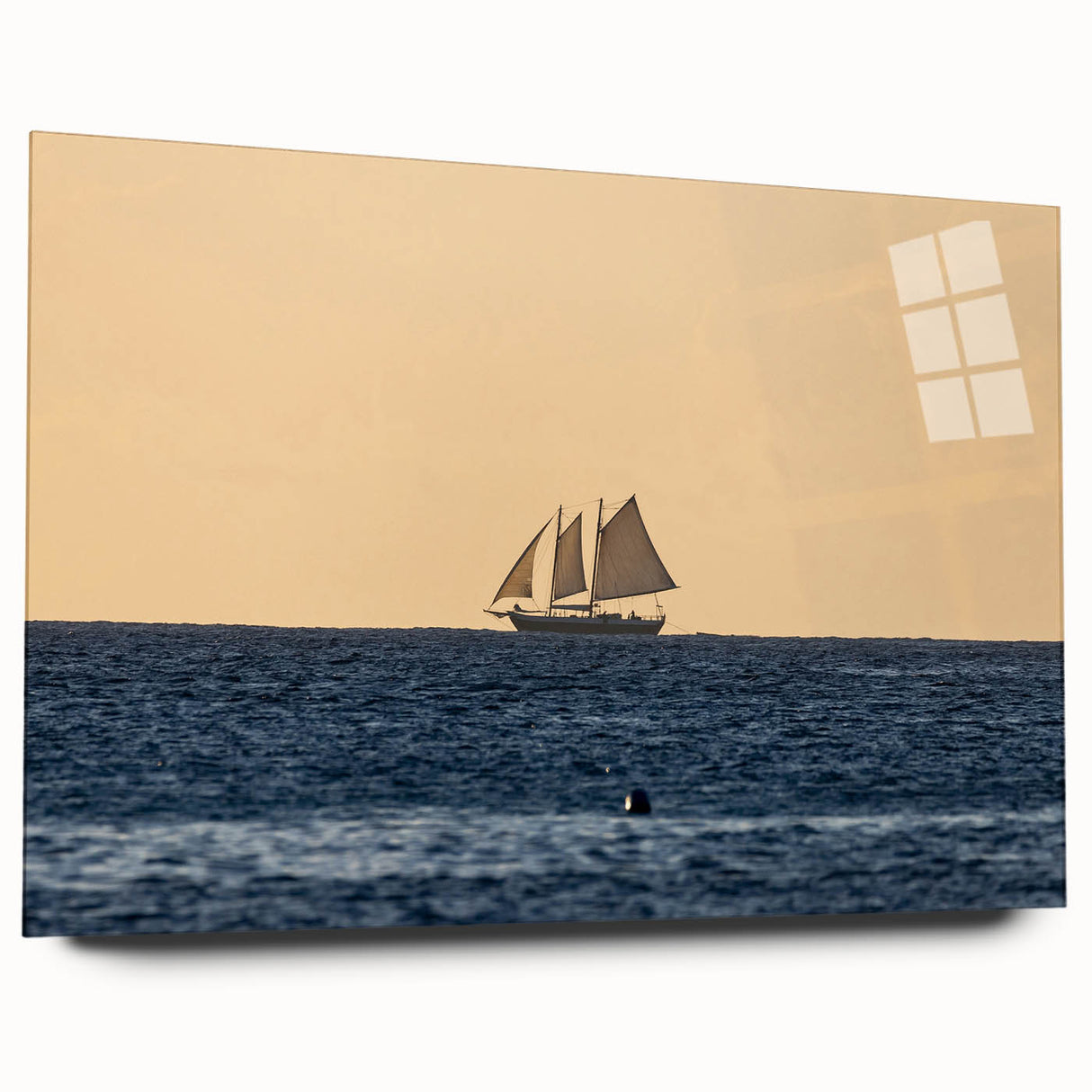 Large abstract wall art depicting the Caribbean Saint Vincent scenery in vibrant blue and green tones on acrylic glass.