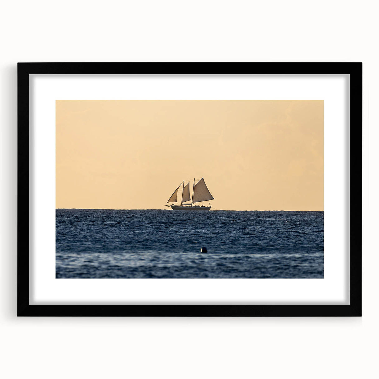 Extra large abstract art print featuring a vibrant, textured depiction of a Caribbean scenery on a black framed canvas.