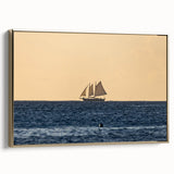 Framed canvas featuring a vintage-style Caribbean landscape in black and gold tones, ideal for bedroom wall art.