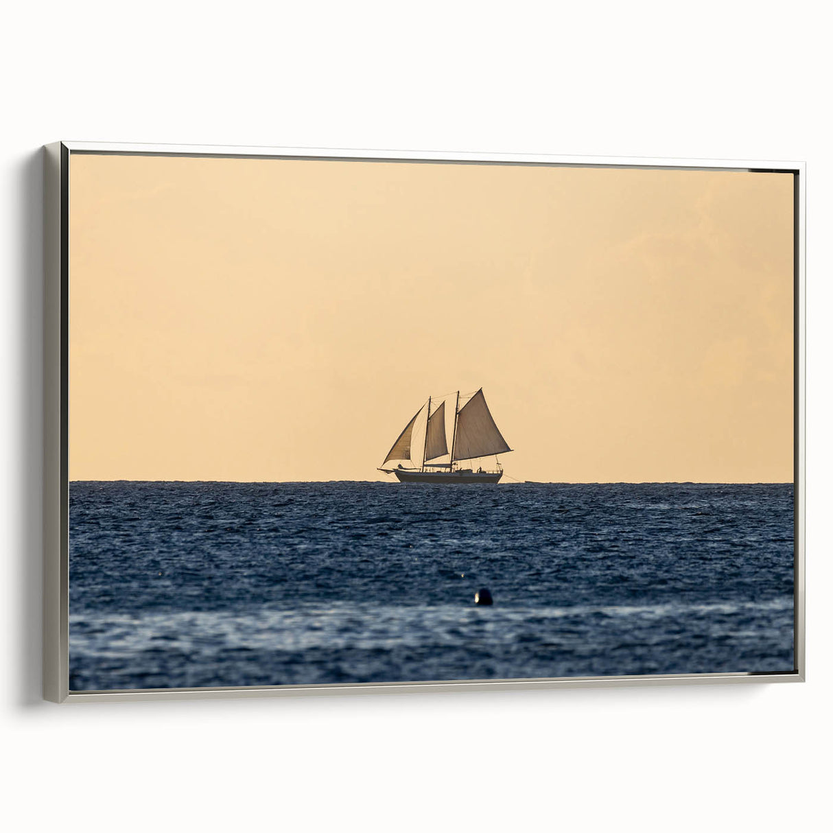 Framed canvas featuring a vintage Caribbean landscape painting with vibrant colors on a black background.