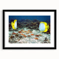 Extra large abstract art print of a Caribbean scene in vibrant colors on a textured canvas, framed in black.