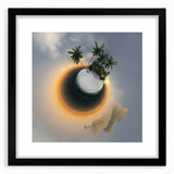 Colorful abstract art print of the Caribbean Virgin Islands on textured canvas, framed in black, ideal for living room decor.