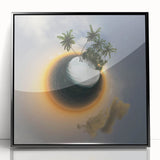 Large abstract wall art depicting the Caribbean Virgin Islands in vibrant blue and green hues on a framed acrylic panel.