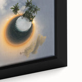 Close-up of textured black wall art depicting the Caribbean Virgin Islands in vibrant colors on a framed canvas.