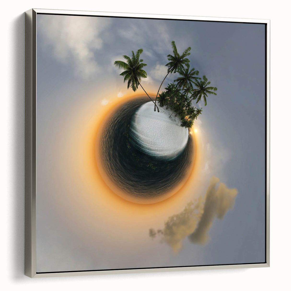 Framed canvas depicting a landscape art painting of the Caribbean Virgin Islands in vibrant colors.