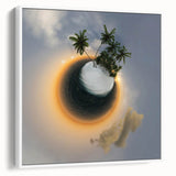 Vintage poster art of Caribbean Virgin Islands on framed canvas, featuring vibrant blue and green hues.