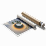 Rolled print of the Caribbean Virgin Islands featuring lush greenery and ocean views, ideal for classy bathroom wall art.