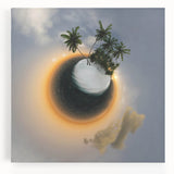 Black and white photograph of the Caribbean Virgin Islands on stretched canvas, suitable as large kitchen wall art.