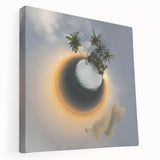 Panoramic view of the Caribbean Virgin Islands on a large stretched canvas, featuring vivid blue and green tones.