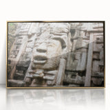 Large abstract wall art depicting a Central American landscape in gold and green tones on a framed acrylic.