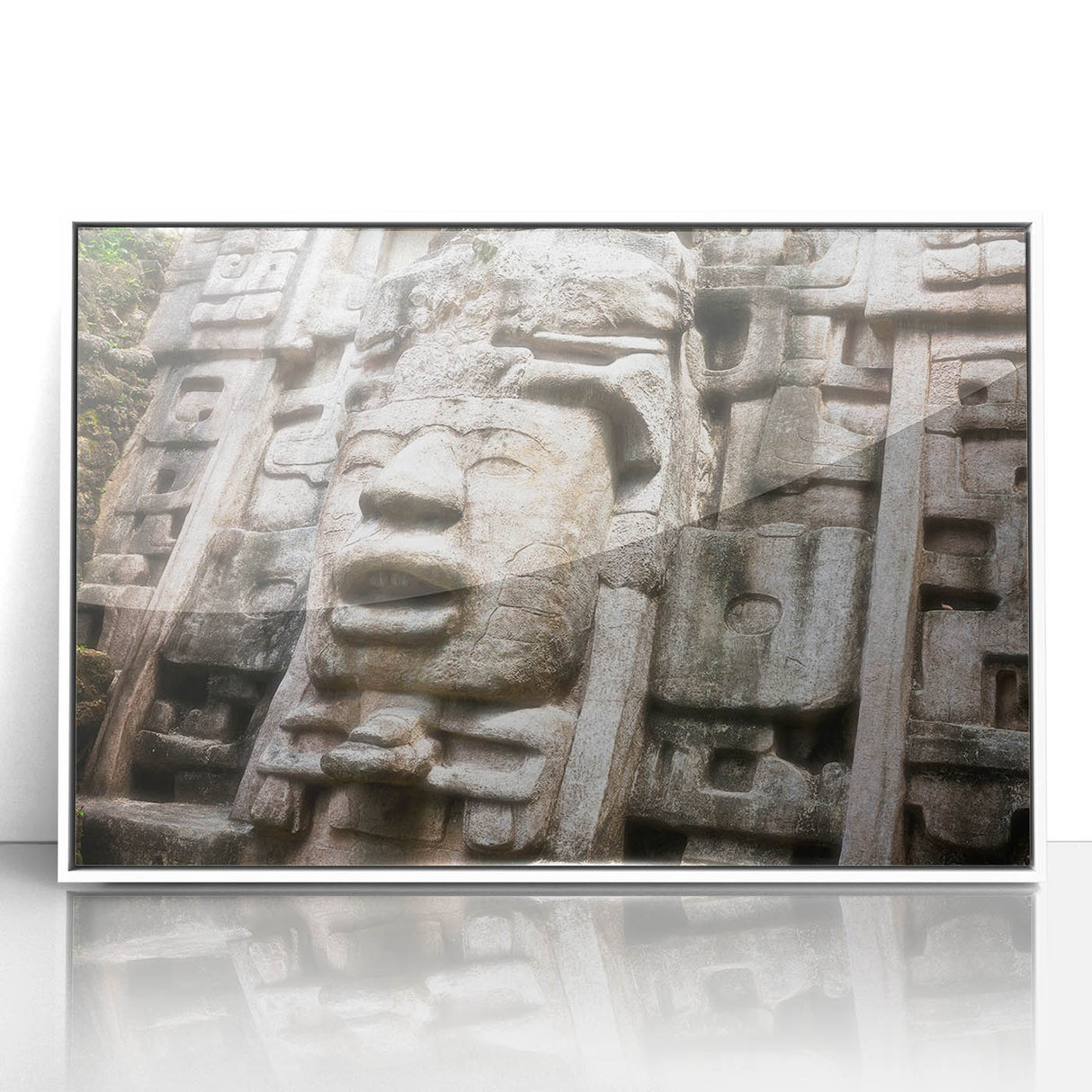 Mid-century modernist art depicting Belize scenery in acrylic, framed in white, suitable for nursery wall art.