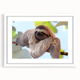 Abstract art print of a Costa Rican landscape in muted green and blue tones, framed with a white mat.