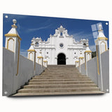 Large abstract wall art depicting a vibrant Central American scenery on acrylic glass, ideal for dining room decor.