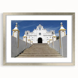 Textured abstract art print of Central American scenery in muted earth tones on a framed silver mat, suited for bedroom art.