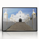 Large abstract wall art depicting a Central American landscape in vibrant colors on a black framed acrylic.