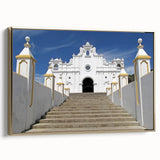 Vintage poster art of El Salvador landscape on framed canvas, featuring muted earth tones, ideal for bedroom wall decor.