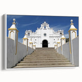 Vintage poster art of El Salvador scenery in vibrant colors on a white framed canvas, ideal for living room decor.