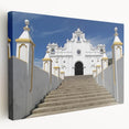 Stretched canvas featuring a serene El Salvador landscape in soft green and blue tones, ideal for kitchen wall art.