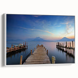 Vintage poster art of a colorful Central American scenery on a large framed canvas, ideal for living room decor.