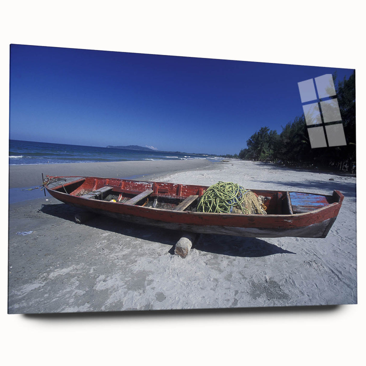 Large abstract wall art depicting a vibrant Central American landscape on acrylic glass.