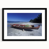 Extra large abstract art print of a vibrant, textured Central American landscape on a black framed canvas.