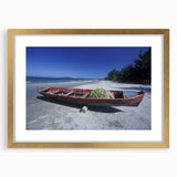 Extra large abstract art print featuring textured scenery of Central America with muted earth tones, framed in gold.