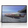 Large abstract wall art featuring a vibrant Central American landscape in a black acrylic frame.