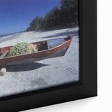 Extra-large framed canvas depicting a textured, colorful Central American landscape, ideal for living room decor.