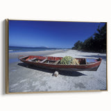 Framed canvas featuring a vintage-style landscape painting of Central America with muted earth tones.